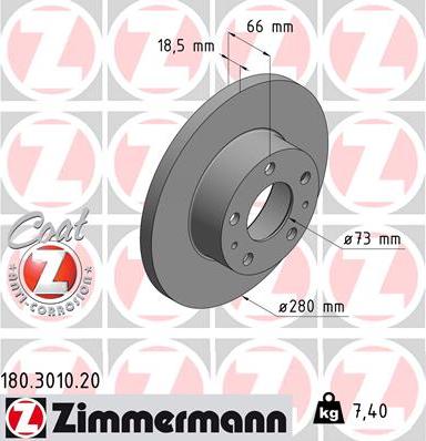 Zimmermann 180.3010.20 - Тормозной диск parts5.com