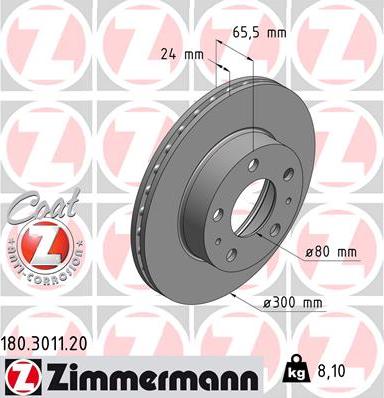 Zimmermann 180.3011.20 - Тормозной диск parts5.com