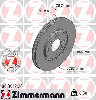 Zimmermann 180.3012.20 - Тормозной диск parts5.com