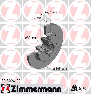 Zimmermann 180.3024.00 - Тормозной диск parts5.com