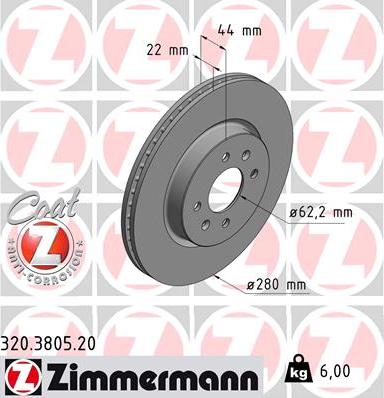 Zimmermann 320.3805.20 - Тормозной диск parts5.com