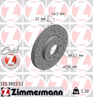 Zimmermann 320.3803.52 - Тормозной диск parts5.com