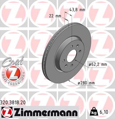 Zimmermann 320.3818.20 - Тормозной диск parts5.com