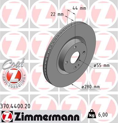 Zimmermann 370.4400.20 - Тормозной диск parts5.com