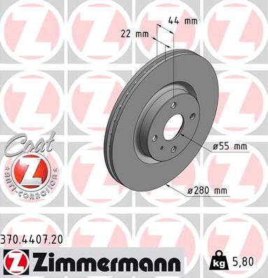 Zimmermann 370.4407.20 - Тормозной диск parts5.com