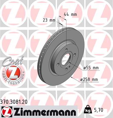 Zimmermann 370.3081.20 - Тормозной диск parts5.com