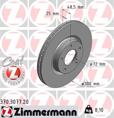 Zimmermann 370.3077.20 - Тормозной диск parts5.com