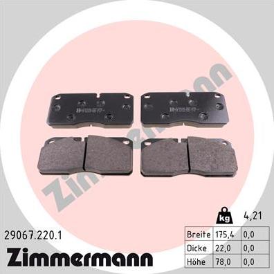 Zimmermann 29067.220.1 - Тормозные колодки, дисковые, комплект parts5.com