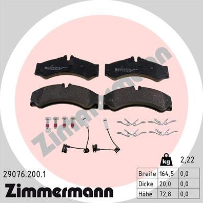 Zimmermann 29076.200.1 - Тормозные колодки, дисковые, комплект parts5.com