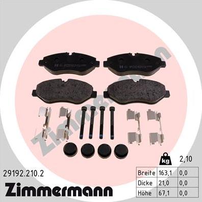 Zimmermann 29192.210.2 - Тормозные колодки, дисковые, комплект parts5.com