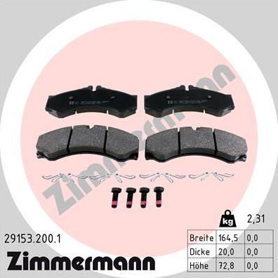 Zimmermann 29153.200.1 - Тормозные колодки, дисковые, комплект parts5.com