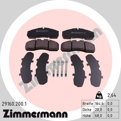 Zimmermann 29160.200.1 - Тормозные колодки, дисковые, комплект parts5.com