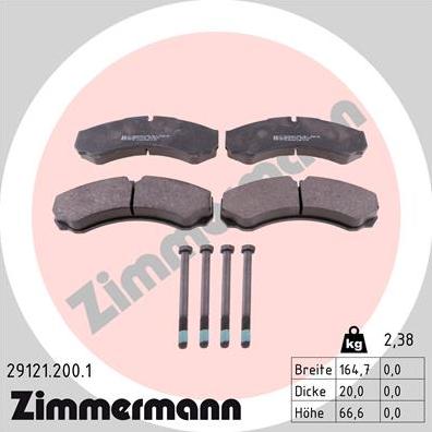 Zimmermann 29121.200.1 - Тормозные колодки, дисковые, комплект parts5.com