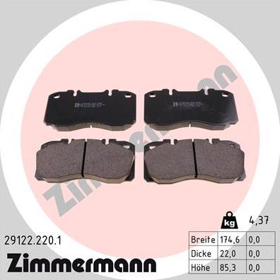 Zimmermann 29122.220.1 - Тормозные колодки, дисковые, комплект parts5.com