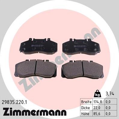 Zimmermann 29835.220.1 - Тормозные колодки, дисковые, комплект parts5.com