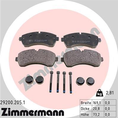 Zimmermann 29200.205.1 - Тормозные колодки, дисковые, комплект parts5.com