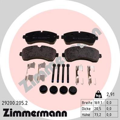 Zimmermann 29200.205.2 - Тормозные колодки, дисковые, комплект parts5.com