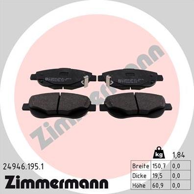 Zimmermann 24946.195.1 - Тормозные колодки, дисковые, комплект parts5.com