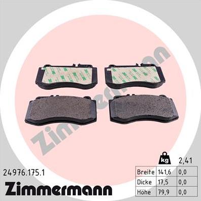 Zimmermann 24976.175.1 - Тормозные колодки, дисковые, комплект parts5.com