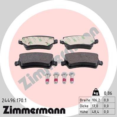 Zimmermann 24496.170.1 - Тормозные колодки, дисковые, комплект parts5.com