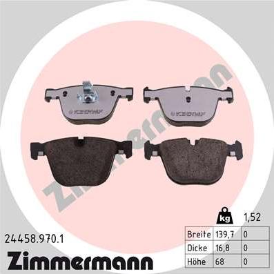 Zimmermann 24458.970.1 - Тормозные колодки, дисковые, комплект parts5.com