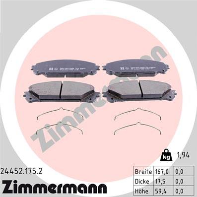 Zimmermann 24452.175.2 - Тормозные колодки, дисковые, комплект parts5.com