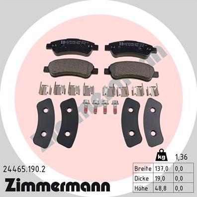 Zimmermann 24465.190.2 - Тормозные колодки, дисковые, комплект parts5.com