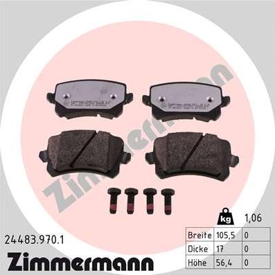 Zimmermann 24483.970.1 - Тормозные колодки, дисковые, комплект parts5.com