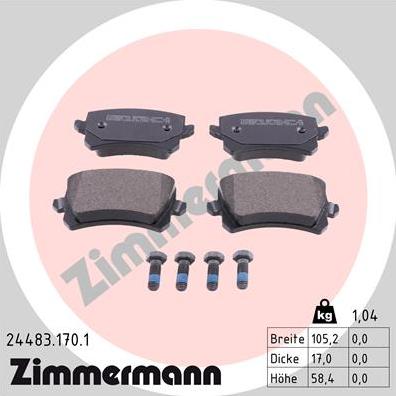 Zimmermann 24483.170.1 - Тормозные колодки, дисковые, комплект parts5.com
