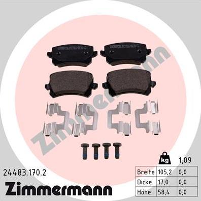 Zimmermann 24483.170.2 - Тормозные колодки, дисковые, комплект parts5.com