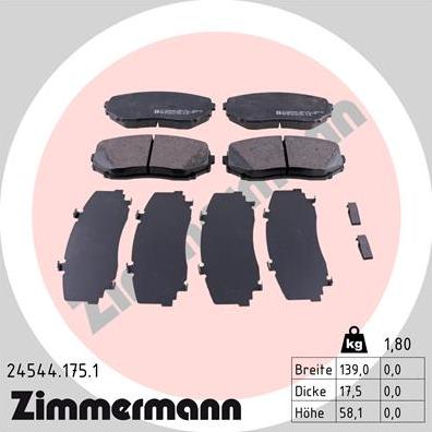 Zimmermann 24544.175.1 - Тормозные колодки, дисковые, комплект parts5.com