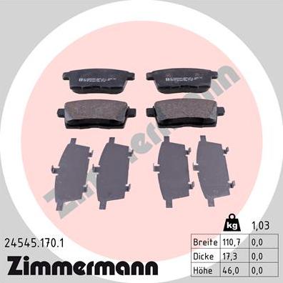 Zimmermann 24545.170.1 - Тормозные колодки, дисковые, комплект parts5.com