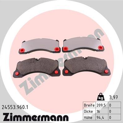 Zimmermann 24553.960.1 - Тормозные колодки, дисковые, комплект parts5.com