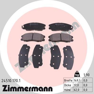 Zimmermann 24510.170.1 - Тормозные колодки, дисковые, комплект parts5.com