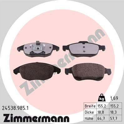 Zimmermann 24538.985.1 - Тормозные колодки, дисковые, комплект parts5.com