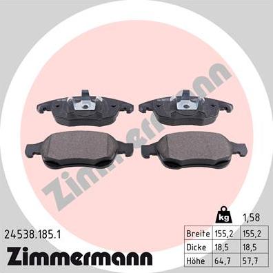 Zimmermann 24538.185.1 - Тормозные колодки, дисковые, комплект parts5.com