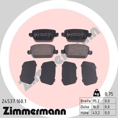 Zimmermann 24537.160.1 - Тормозные колодки, дисковые, комплект parts5.com