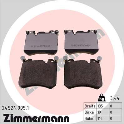 Zimmermann 24524.995.1 - Тормозные колодки, дисковые, комплект parts5.com