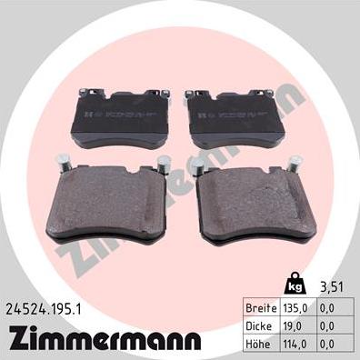 Zimmermann 24524.195.1 - Тормозные колодки, дисковые, комплект parts5.com