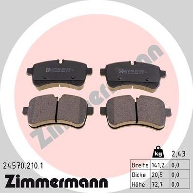 Zimmermann 24570.210.1 - Тормозные колодки, дисковые, комплект parts5.com