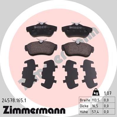 Zimmermann 24578.165.1 - Тормозные колодки, дисковые, комплект parts5.com