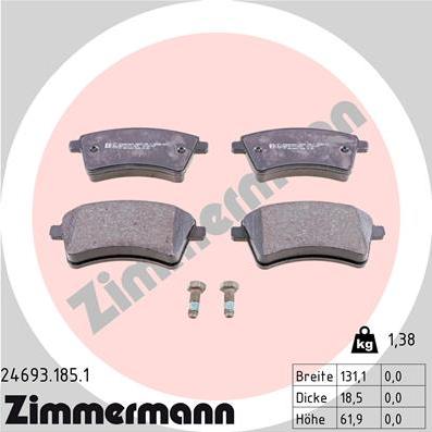 Zimmermann 24693.185.1 - Тормозные колодки, дисковые, комплект parts5.com