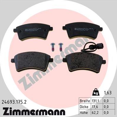 Zimmermann 24693.175.2 - Тормозные колодки, дисковые, комплект parts5.com