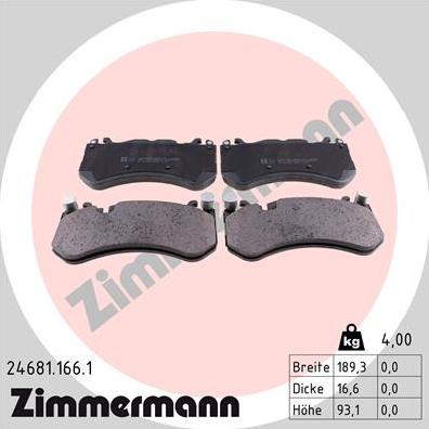 Zimmermann 24681.166.1 - Тормозные колодки, дисковые, комплект parts5.com