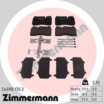 Zimmermann 24098.170.3 - Тормозные колодки, дисковые, комплект parts5.com