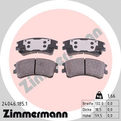 Zimmermann 24046.185.1 - Тормозные колодки, дисковые, комплект parts5.com