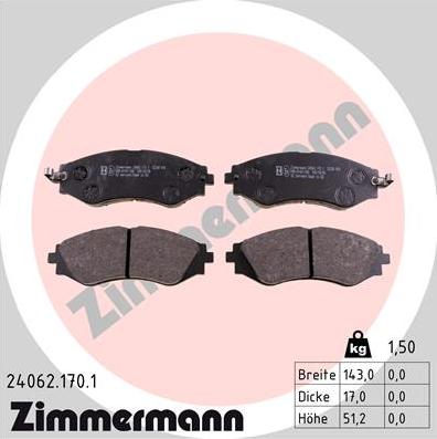 Zimmermann 24062.170.1 - Тормозные колодки, дисковые, комплект parts5.com