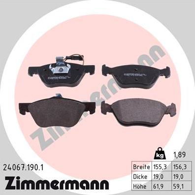 Zimmermann 24067.190.1 - Тормозные колодки, дисковые, комплект parts5.com