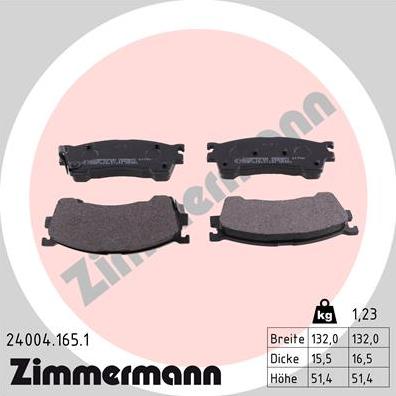 Zimmermann 24004.165.1 - Тормозные колодки, дисковые, комплект parts5.com