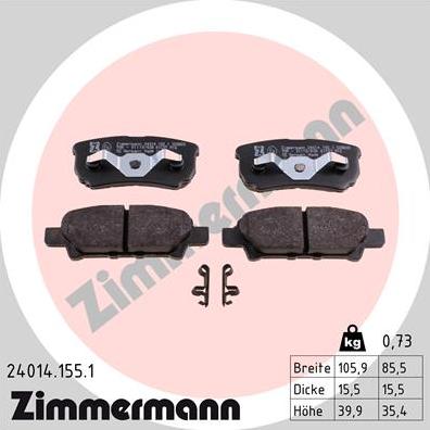 Zimmermann 24014.155.1 - Тормозные колодки, дисковые, комплект parts5.com